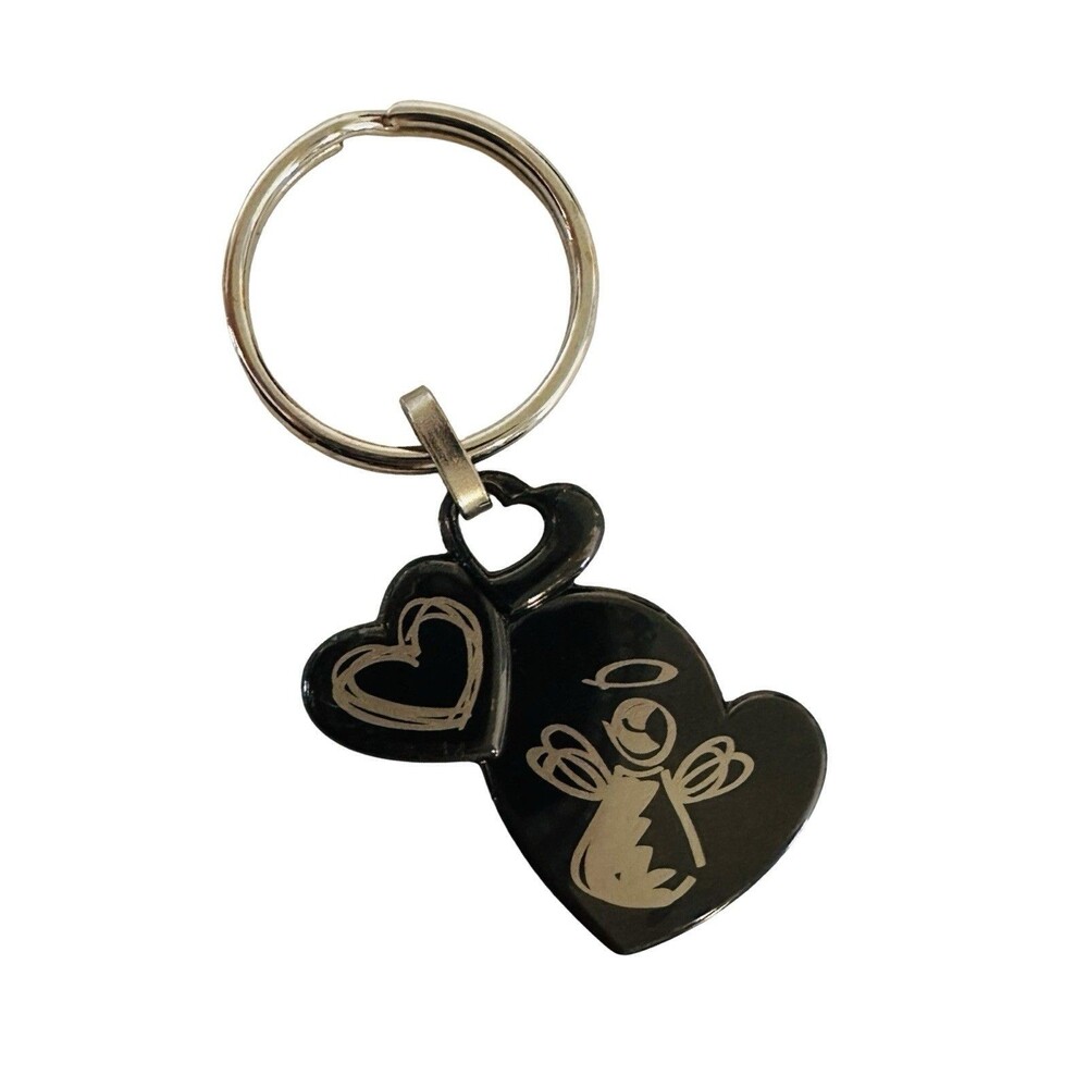 Japan Black Enamel & Metal Angel Heart Keychain - Weighted Bag Charm From Japan